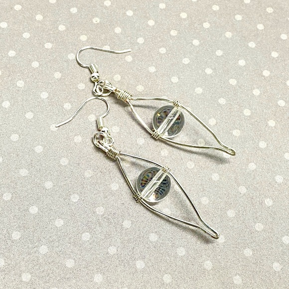 HANDMADE Genuine Clear Quartz Wrapped Dangle Earrings - Picture 4 of 9